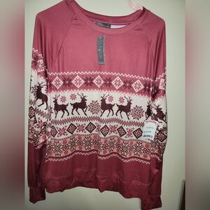 PJ Salvage Burgundy Reindeer Crewneck